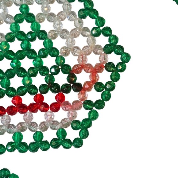 Vintage Beaded Christmas Tree Coasters Beaded Set Of 6 Green Red White - Picture 12 of 15